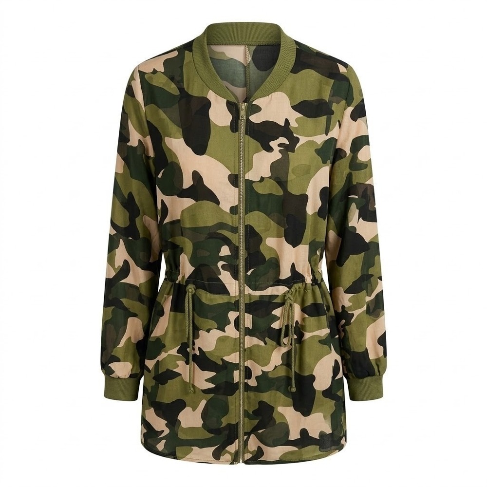 Haute Fox Women's 3XL Green‎ Camo Sheer Long Zip Jacket Casual